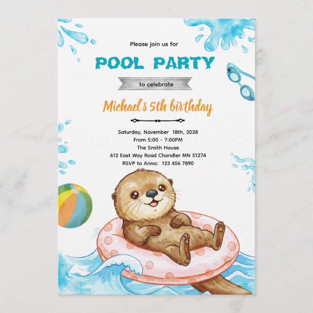 Convites Otter Pool Party Birthday Invitation (Frente)