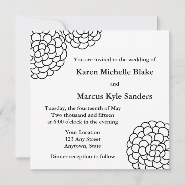 Convites ou Anúncios de Casamento em Quadrado Negr (Frente)