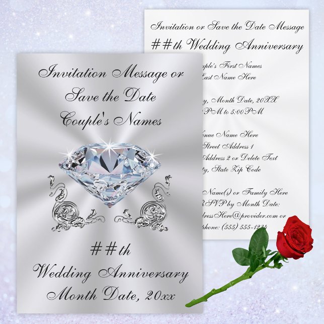 Convites ou Avisos de Data para o Aniversário de D (Diamond Anniversary Invitations. 60th Anniversary Invitations, 75th Anniversary Invitation or 10th.)