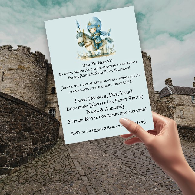 Convites Ouçam, Ouçam. Primeiro aniversario de Knight-Theme (Hear Ye, Hear Ye! Knight-Themed Boy’s 1st Birthday Invitation)