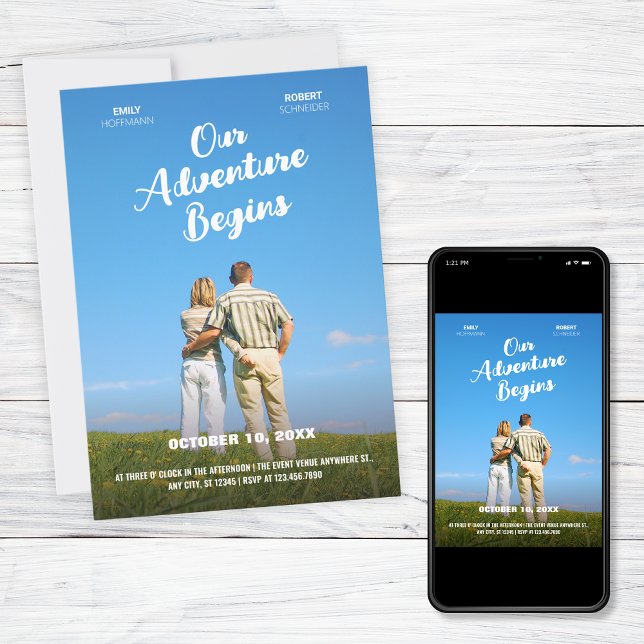 Convites Our Adventure Begins wedding photo movie theme  (Criador carregado)