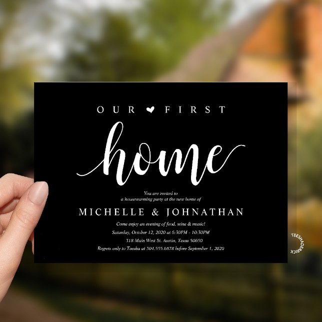 Convites Our First Home Modern Rustic Housewarming party (Our First Home Housewarming party Invitation Card in White Black)