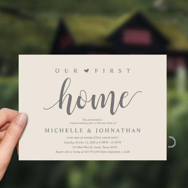 Convites Our First Home Modern Rustic Housewarming party (Our First Home Housewarming party Invitation Card in Cream Grey)