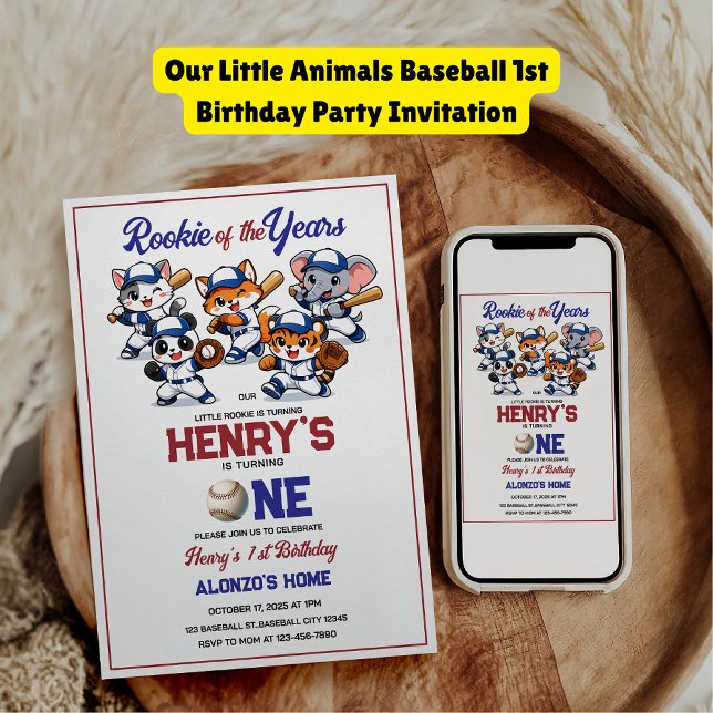 Convites Our Little Animals Baseball 1st Birthday Party (Our Little Animals Baseball 1st Birthday Party Invitation
)