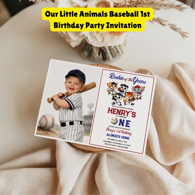 Convites Our Little Animals Baseball 1st Birthday Party (Our Little Animals Baseball 1st Birthday Party Invitation
)