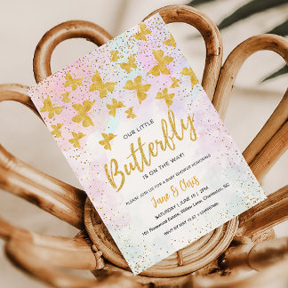 Convites Our Little Butterfly Gold Glitter Invitation