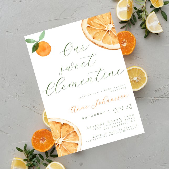 Convites Our Little Clementine Elegant Script Baby Shower (Criador carregado)