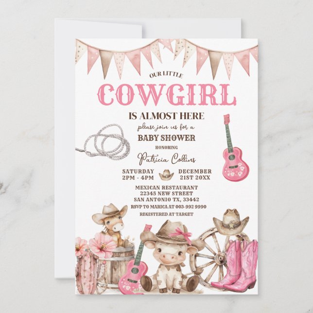 Convites Our Little Cowgirl Wild West Baby Shower (Frente)