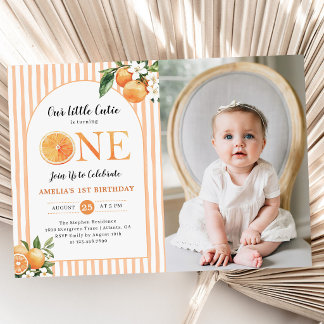 Convites Our Little Cutie Orange Citrus 1st Birthday Photo
