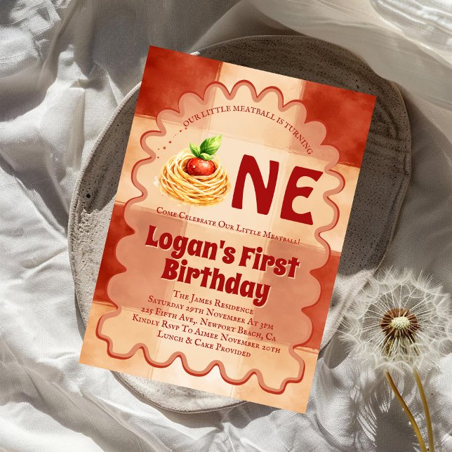 Convites Our Little Meatball Is Turning One 1st Birthday  (Criador carregado)