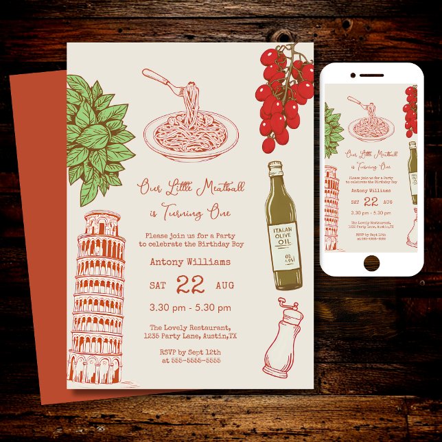 Convites Our little meatball is turning one 1st Birthday  (Criador carregado)