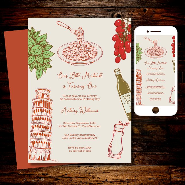 Convites Our little meatball is turning one 1st Birthday  (Criador carregado)