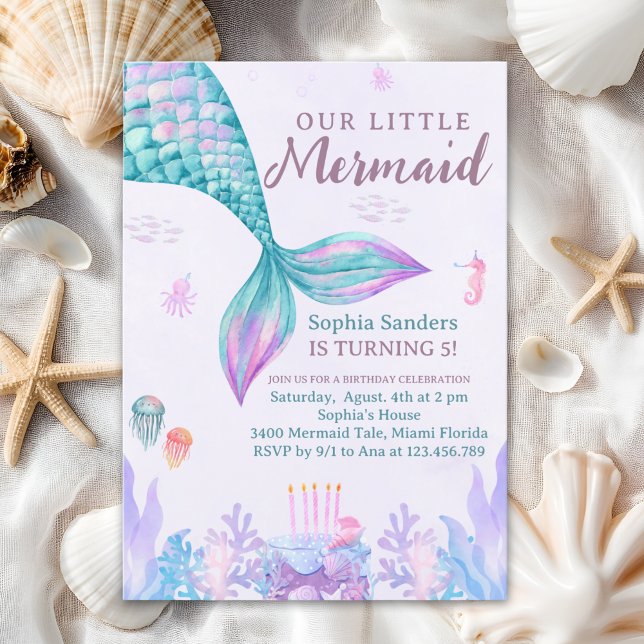 Convites Our Little Mermaid Birthday Party Pink (Criador carregado)