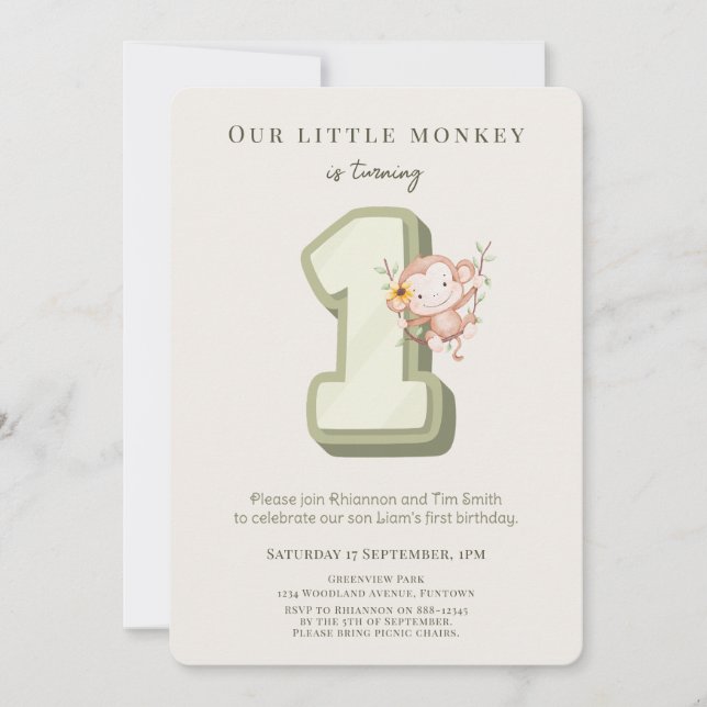 Convites Our Little Monkey 1st Birthday invitation (Frente)