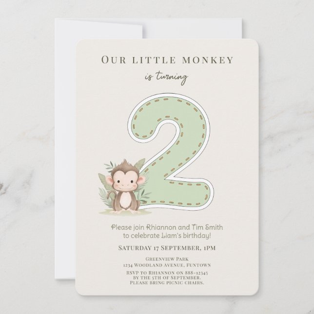 Convites Our Little Monkey 2nd Birthday invitation (Frente)