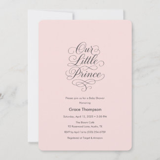 Convites Our Little Prince Baby Pink Minimal Script Invite