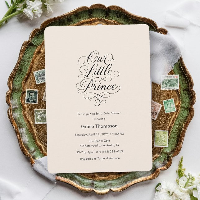 Convites Our Little Prince Minimal Script Peach Baby Shower (Our Little Prince Minimal Script Peach Baby Shower Invitation)