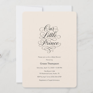 Convites Our Little Prince Peach Minimal Script Invite