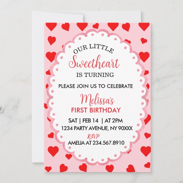 Convites Our Little Sweetheart First Birthday Invitation. (Frente)