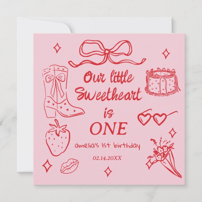 Convites Our little Sweetheart is One Birthday (Frente)
