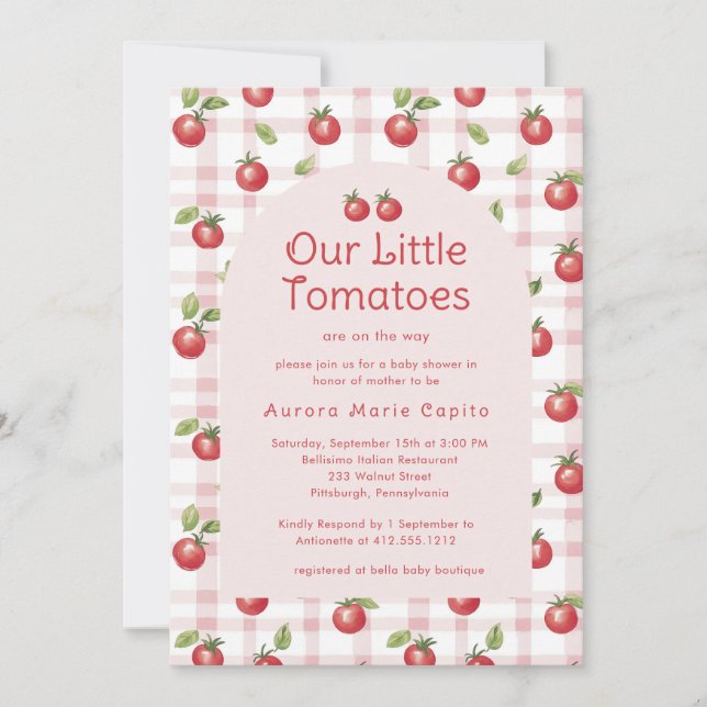 Convites Our Little Tomatoes  Baby Shower Invitation Pink  (Frente)