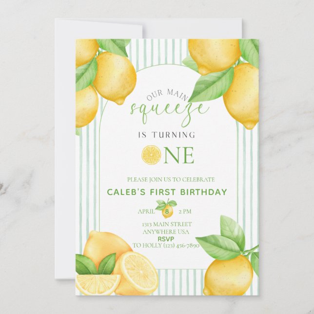 Convites  Our Main Squeeze Lemon 1st Birthday Invitation (Frente)