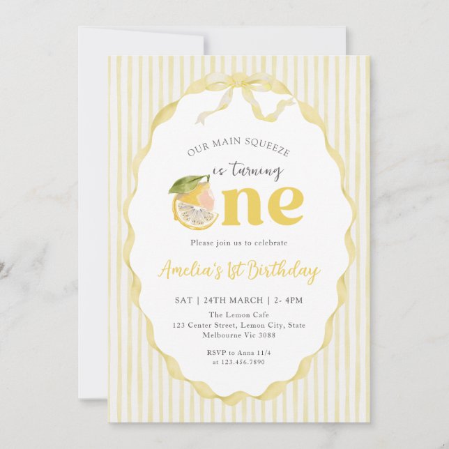 Convites Our main Squeeze Lemon Citrus 1st Birthday (Frente)