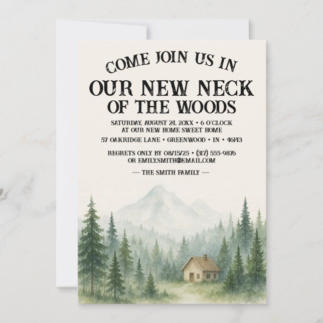 Convites Our New Neck Of The Woods | Housewarming Party (Frente)