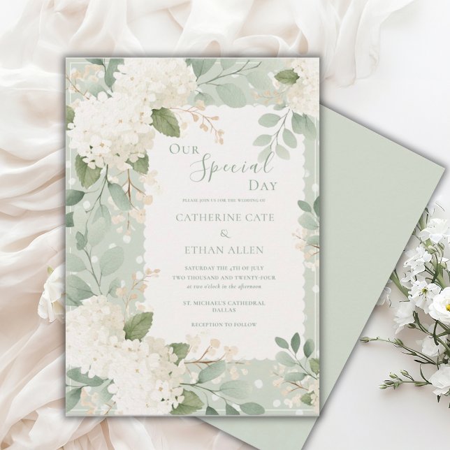 Convites Our Special Day White Hydrangeas Vintage Wedding (Criador carregado)