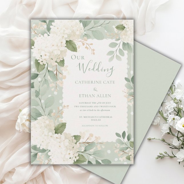 Convites Our Wedding White Hydrangeas Vintage Wedding (Criador carregado)