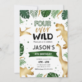 Convites Ouro 4ª Festa de aniversário de dinossauro