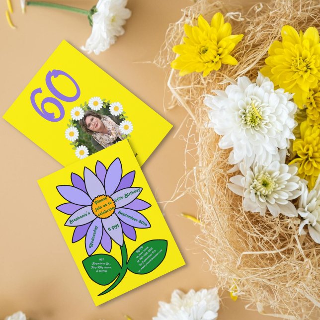 Convites Ouro 60º Aniversário Girassol roxo simples (Criador carregado)