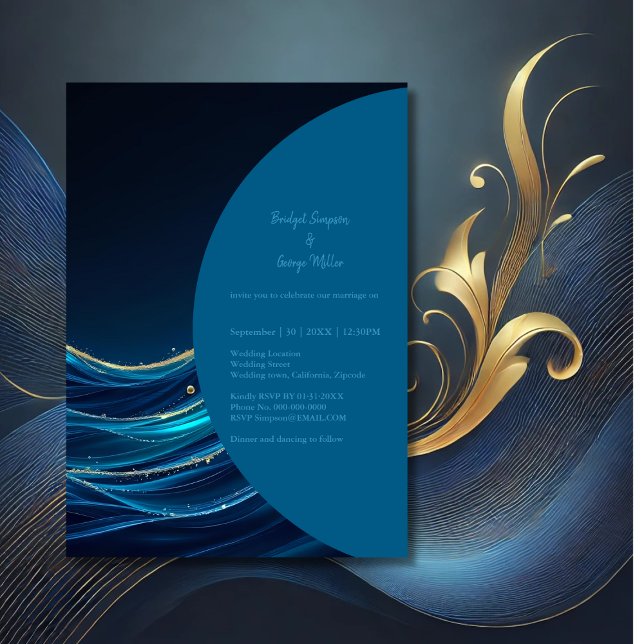 Convites Ouro Accentado Casamento das Ondas do Oceano Abstr (Criador carregado)