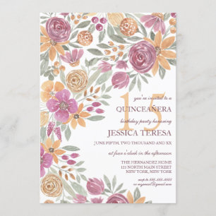 Convites Ouro Amarelo Cor Floral Rosa, Caqueira Quinceañera