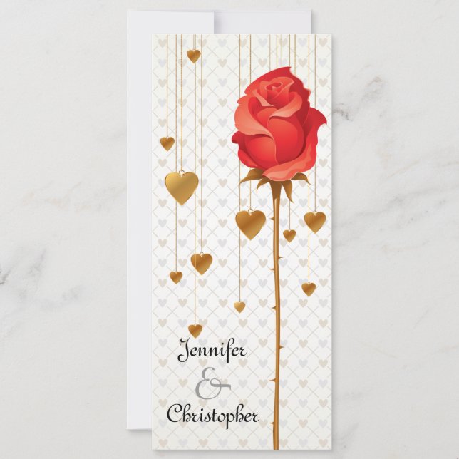 Convites Ouro Amor Corações e Casamento Rosa (Frente)