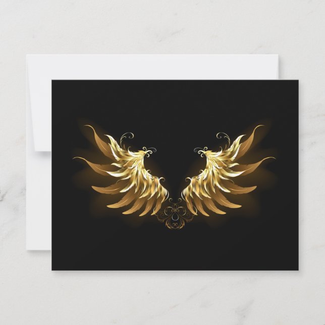 Convites Ouro Angel Wings sobre fundo preto (Frente)