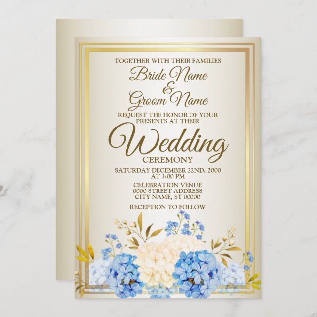 Convites Ouro Azul Amarelo Amarelo de Casamento Russo (Frente/Verso)