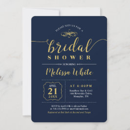 Convites Ouro & Azul Marinho | Chuveiro Nupcial Elegante