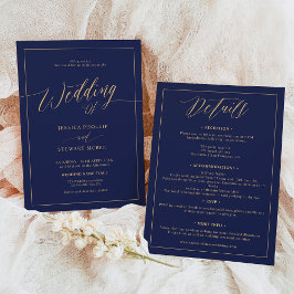 Convites Ouro azul-marinho elegante, tudo em um casamento d