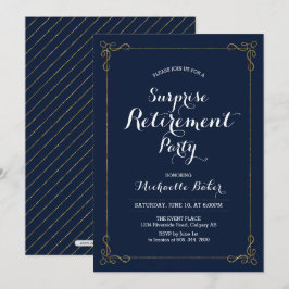 Convites Ouro & Azul Marinho | Festa de Aposentadoria Surpr
