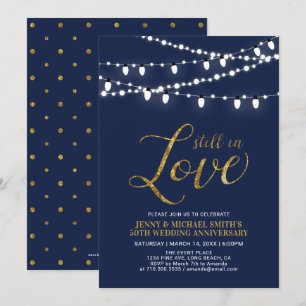 Convites Ouro & Azul-Marinho   Moderno 50º Aniversário de C