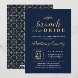 Convites Ouro & Azul-Navy | Chá de Noiva de Casamento Elega