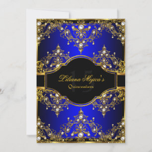 Convites Ouro Azul Pérola Glamour Vintage Quinceanera