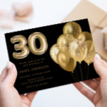 Convites Ouro Balões de  Partido aniversário de 30 anos Neg<br><div class="desc">Convite de festas de aniversário de 30 anos Preto para Balões Dourados Ver a coleção correspondente na Loja de Niche & Nest</div>