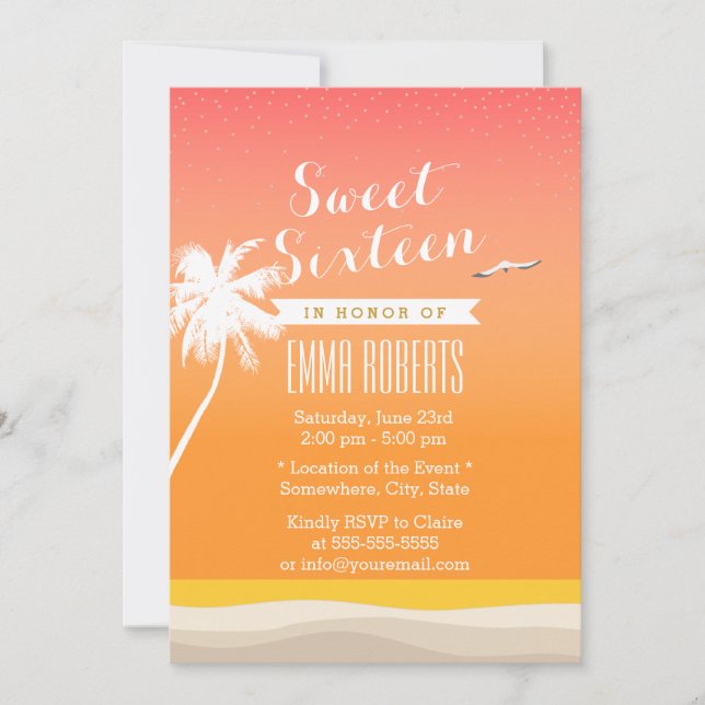 Convites Ouro Beach Elegant Sweet 16 (Frente)
