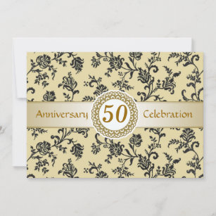 Convites Ouro Black Damask, 50º aniversário de casamento