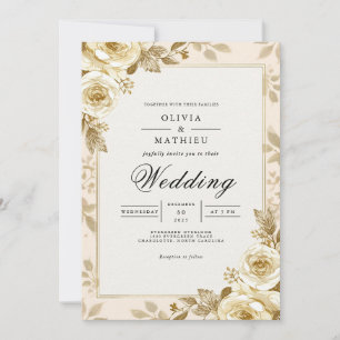 Convites Ouro Bloom Floral Frame Wedding
