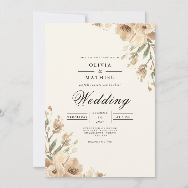 Convites Ouro Bloom Romance Wedding (Frente)