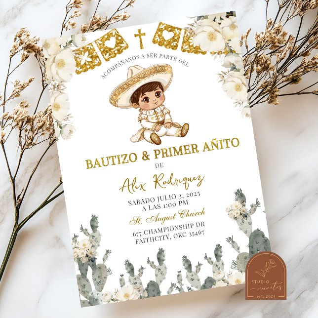 Convites Ouro Branco Bautizo Mexicano Y Primer Anito (Criador carregado)