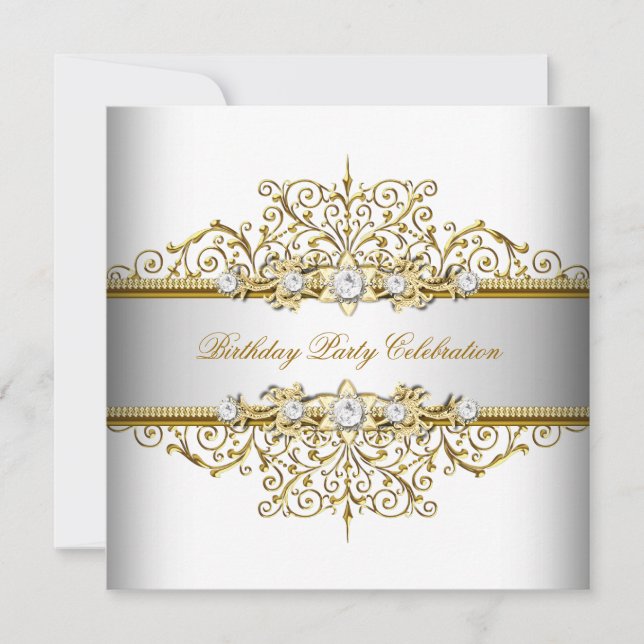Convites Ouro Branco Creme Prateado Festa Elegante (Frente)